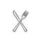 Fork and knife hand drawn sketch icon.
