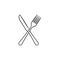 Fork and knife hand drawn sketch icon.