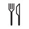 Fork and knife icon logo. Simple flat shape restaurant or cafe place sign. Kitchen and diner menu symbol.