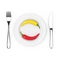 Fork and Knife near Plate with Red and Yellow  Chili Pepper, Top View. 3d Rendering