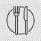 Fork, knife and plate icon in transparent style. Restaurant vector illustration on isolated background. Dinner business concept