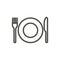 Fork knife and plate icon vector. Line eat symbol isolated. Trendy flat outline ui sign design. Thin linear dinner graphic