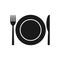 Fork knife and plate vector icon. Simple flat shape restaurant or cafe place sign. Kitchen and diner menu symbol.