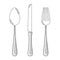 Fork, knife, spoon - black and white illustration/ drawing