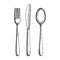 Fork knife and spoon cutlery vector sketch. hand drawing isolated