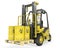 Fork lift truck with biohazard barrels