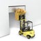 Fork lift truck with high load hits door
