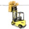Fork lift truck with high load hits wires