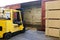 Fork Lift Truck loading industrial railway carriage