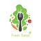 Fork with salad vegetable ornament logo sign. Herbs, lettuce, organic, vegetarian, or vegan food. Natural restaurant concept.