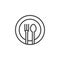Fork, spoon, dish line icon, outline vector sign, linear pictogram isolated on white.