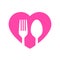 Fork and spoon on heart, Icon flat design on white background, Love dining or romance concept idea, Vector illustration.