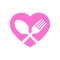 Fork and spoon on heart, Icon flat design on white background, Love dining or romance concept idea, Vector illustration.