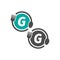 Fork and spoon icon circling letter G logo design