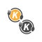 Fork and spoon icon circling letter K logo design