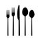 Fork, spoon, knife icon. Cutlery set. Modern silverware or tableware black silhouette.