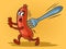 fork stuck in cartoon sausage pop art raster