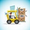 Forklift car lifting box of debt money -