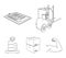 Forklift, delivery slips, packaged goods, cargo on weighing scales. Logistics and delivery set collection icons in