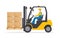Forklift with driver. Forklift truck with man of driving. Fork lift with pallet on warehouse. Flat cartoon illustration. Icon of