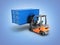 Forklift handling the cargo shipping container isolated on blue gradient background 3d render