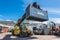 Forklift handling the container box in logistic zone