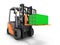 Forklift handling small cargo shipping container isolated on white background 3d render