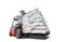 Forklift lifted white bags on white isolated background