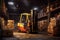 forklift lifting heavy cargo in a warehouse