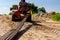 Forklift lifts the rebar bundle from ground on building site