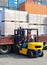 A forklift is loaded cargo