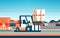 Forklift loader pallet stacker truck equipment warehouse international delivery concept flat horizontal