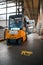 Forklift loader in storage warehouse ship yard. Distribution products. Delivery. Logistics. Transportation. Business