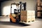 forklift loading boxes with goods in stock