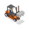 Forklift loading cinder block isometric 3D icon