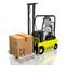 Forklift machine, worker, package - 3D rendering