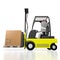 Forklift machine, worker, package - 3D rendering