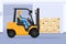 Forklift with man driving tunnel cooling chamber