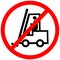 Forklift not allowed prohibition red circle road sign on white background