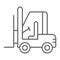 Forklift thin line icon, automobile and cargo, truck sign, vector graphics, a linear pattern on a white background.