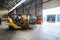 Forklift transporting loads inside the industrial warehouse.