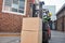 Forklift transports freight packages