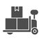 Forklift trolley with boxes solid icon, delivery and logistics symbol, Loaded hand warehouse cart vector sign white