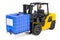 Forklift truck with blue intermediate bulk container, 3D rendering