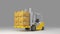 Forklift truck with boxes on pallet. Cargo. 3d