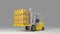 Forklift truck with boxes on pallet. Cargo. 3d