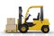 Forklift truck with cardboard boxes