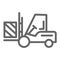 Forklift truck delivery line icon, logistics symbol, Cargo packaging transportation vector sign on white background