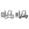 Forklift truck delivery line and solid icon, logistics symbol, Cargo packaging transportation vector sign on white