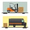 Forklift Truck. Delivery Van. Logistics Industry. Heavy Transportation